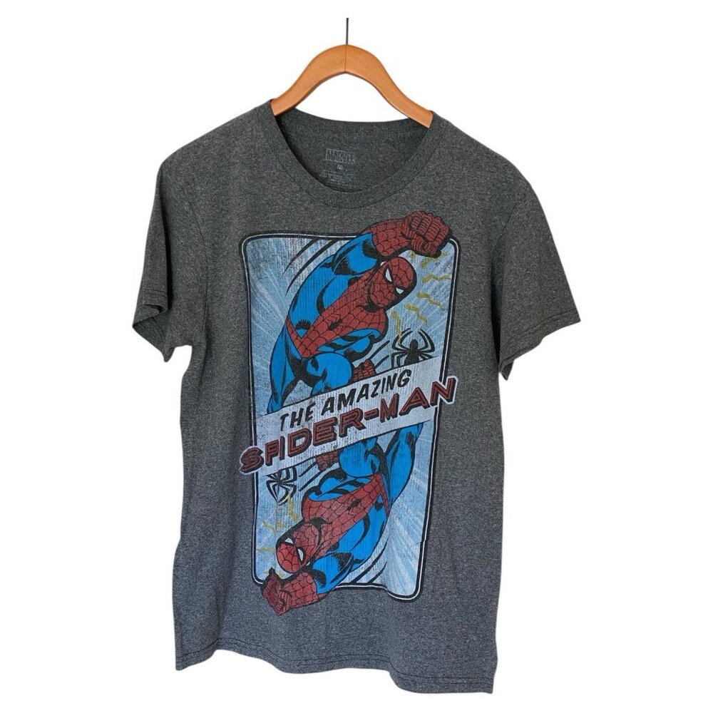 The Amazing Spider-Man Men’s M Graphic T-Shirt Marvel Gray Cotton Short Sleeve